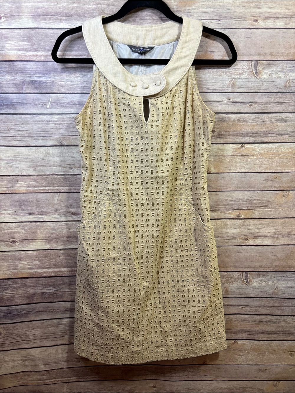 Alexia Admore Tan Gold Eyelet Halter Dress Size Small